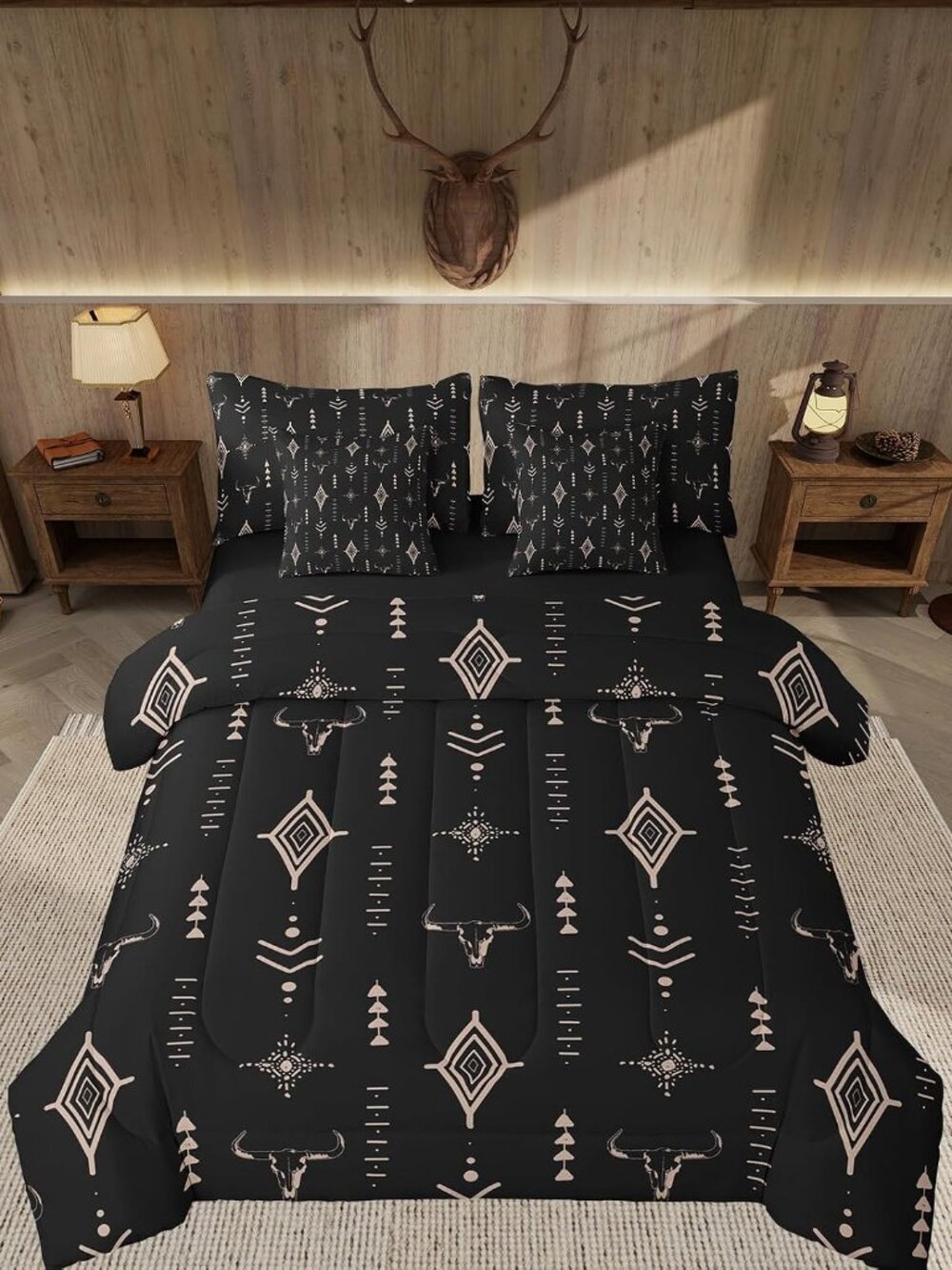 Rustic Western 7 Piece Bedding Set Queen Size Kids Western Tribal Bull Skull Bed